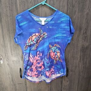Art & Sol Tee Ladies Size M Shirt SEA TURTLES FLORIDA Blue